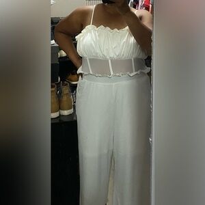 Off white Spaghetti Straps Shear Waist Jumpsuit Romper Plus Size 4X(20-22)